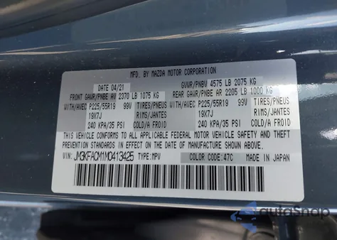 2021 Mazda Cx-5 Carbon Edition from USA, damaged, VIN JM3KFACM1M0413425